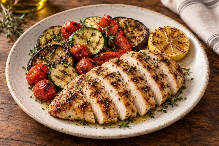 Pechuga de pollo a la parrilla con hierbas mediterráneas