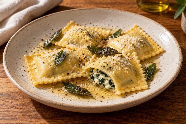 Raviolis de espinaca y ricotta